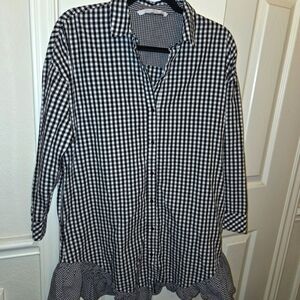 Zara Trafeluc Collection Black and White Gingham Button-Up Shirt Dress